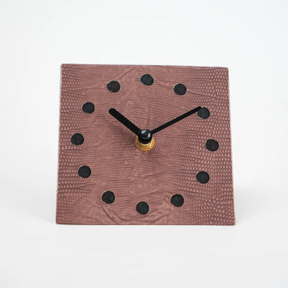 Modern textured desk clock in beige and brown with angled design for home decor styling