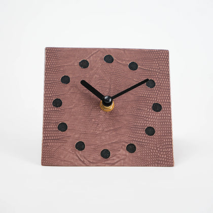 Modern textured desk clock in beige and brown with angled design for home decor styling