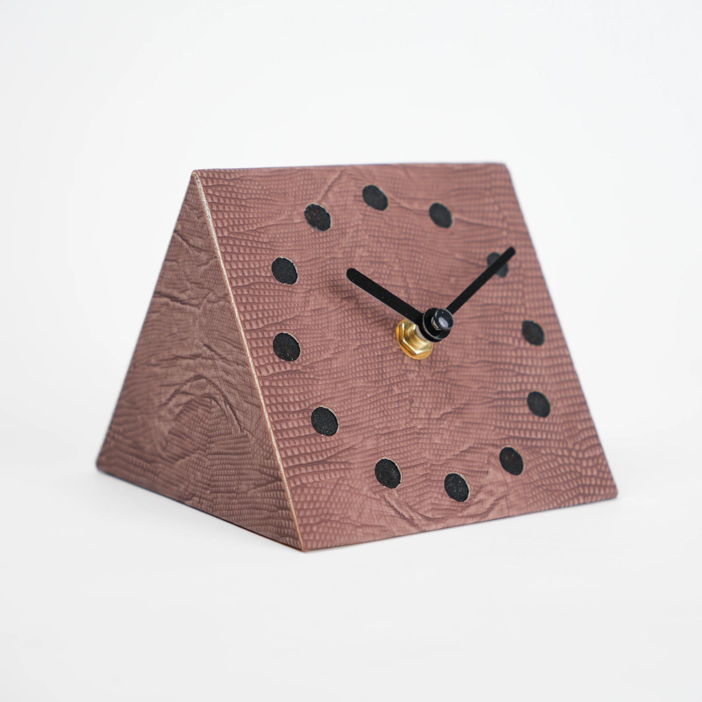 Modern textured desk clock in beige and brown with angled design for home decor styling