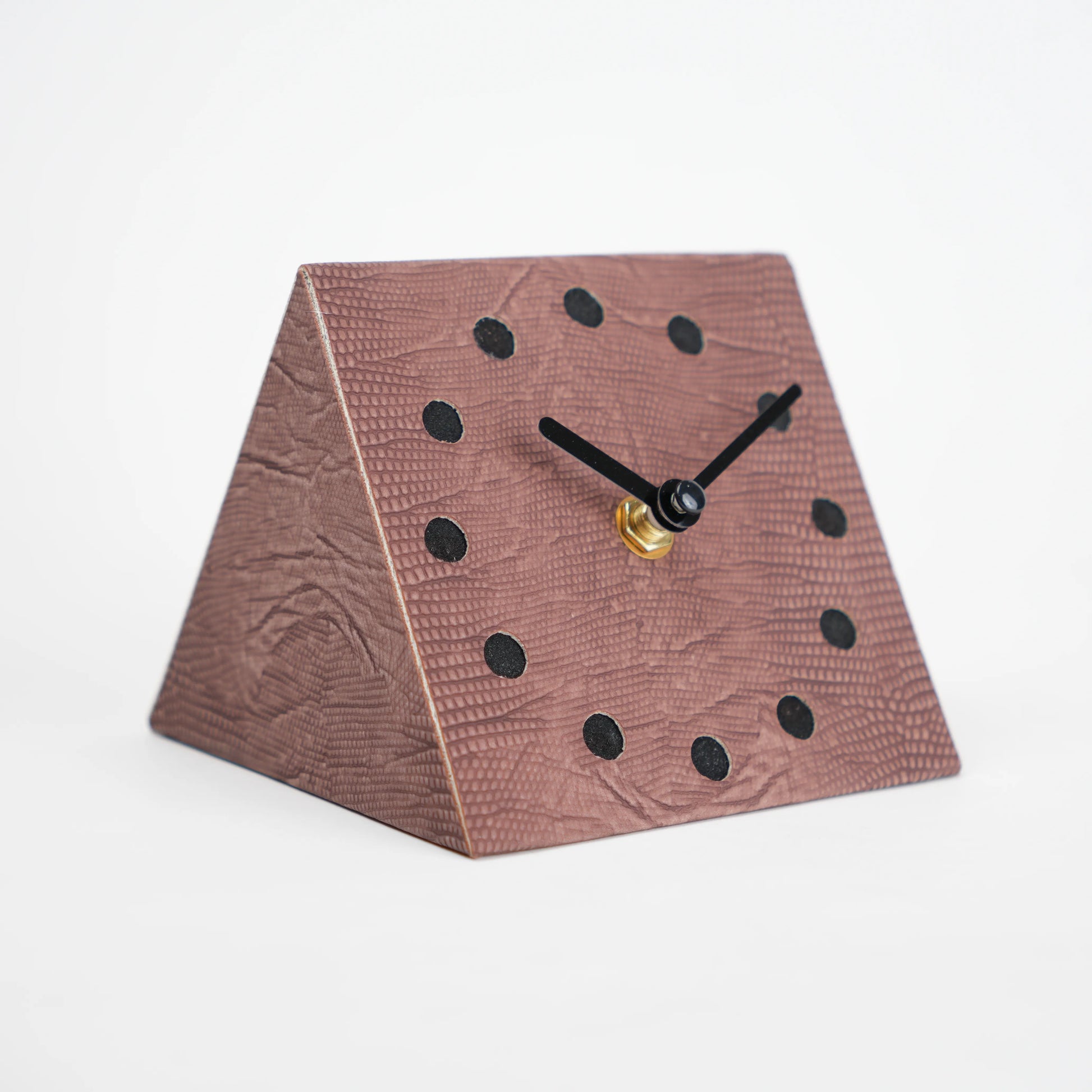 Modern textured desk clock in beige and brown with angled design for home decor styling