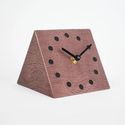 Modern textured desk clock in beige and brown with angled design for home decor styling