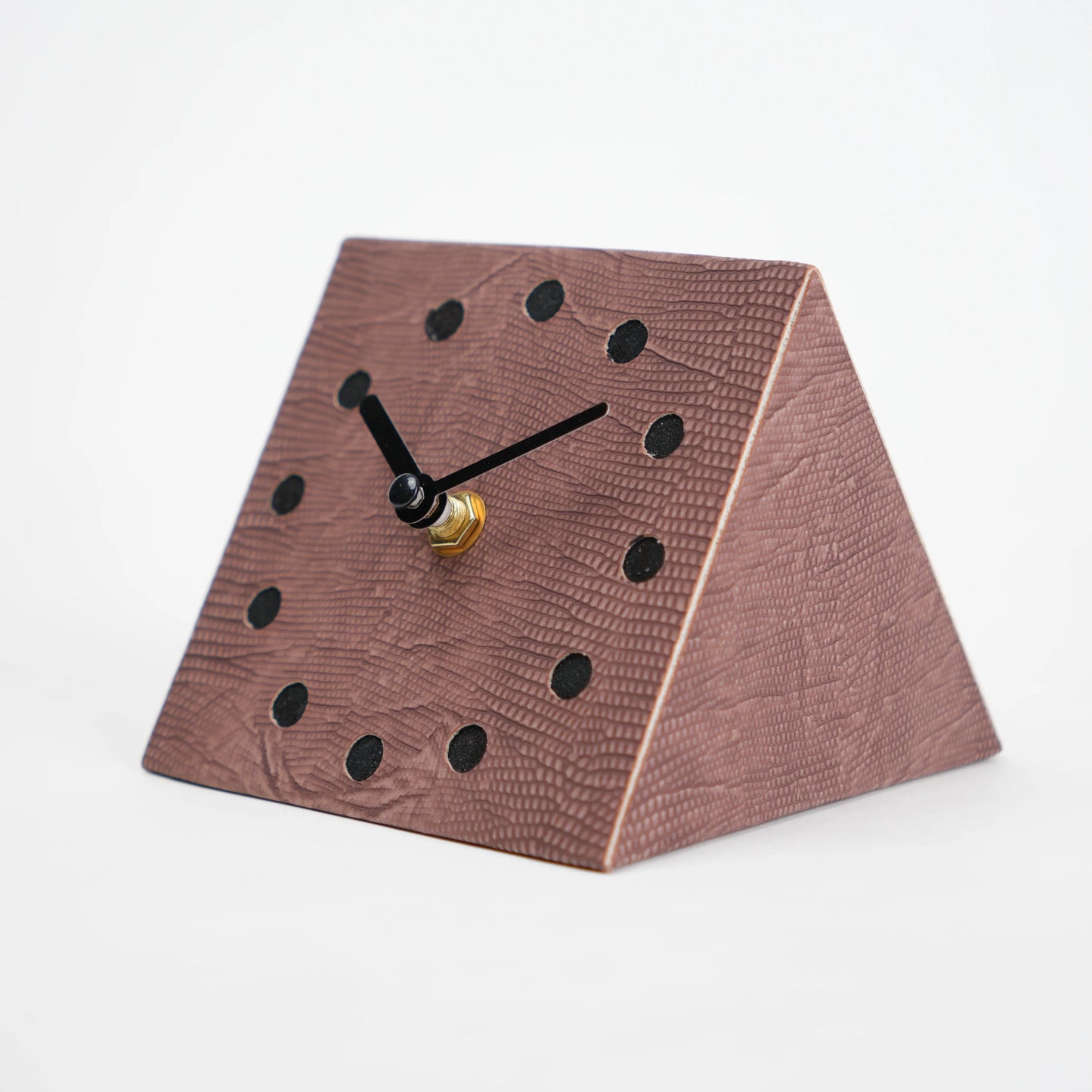 Textured Desk Clock brown wedge, front