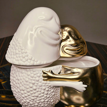 Embrace Duo Figurine - White & Gold Symbol of Unity and Elegance
