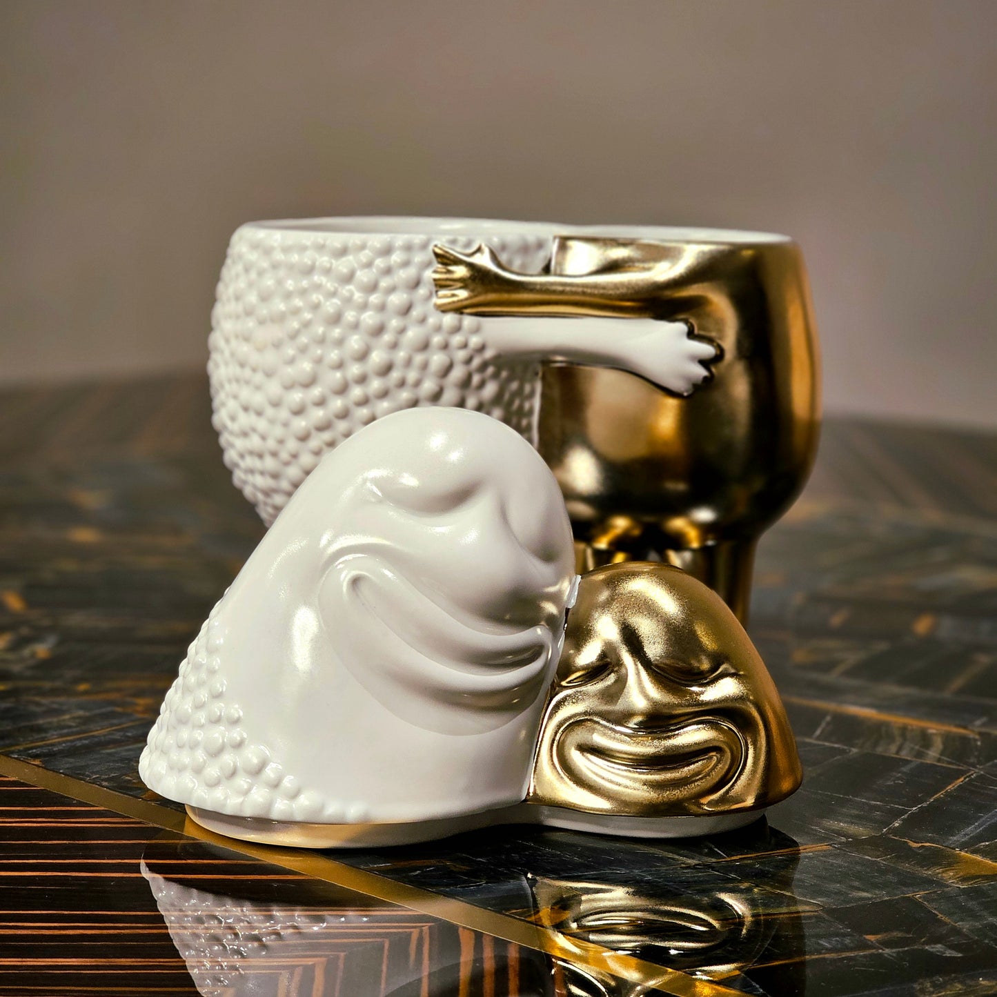 Embrace Duo Figurine - White & Gold Symbol of Unity and Elegance