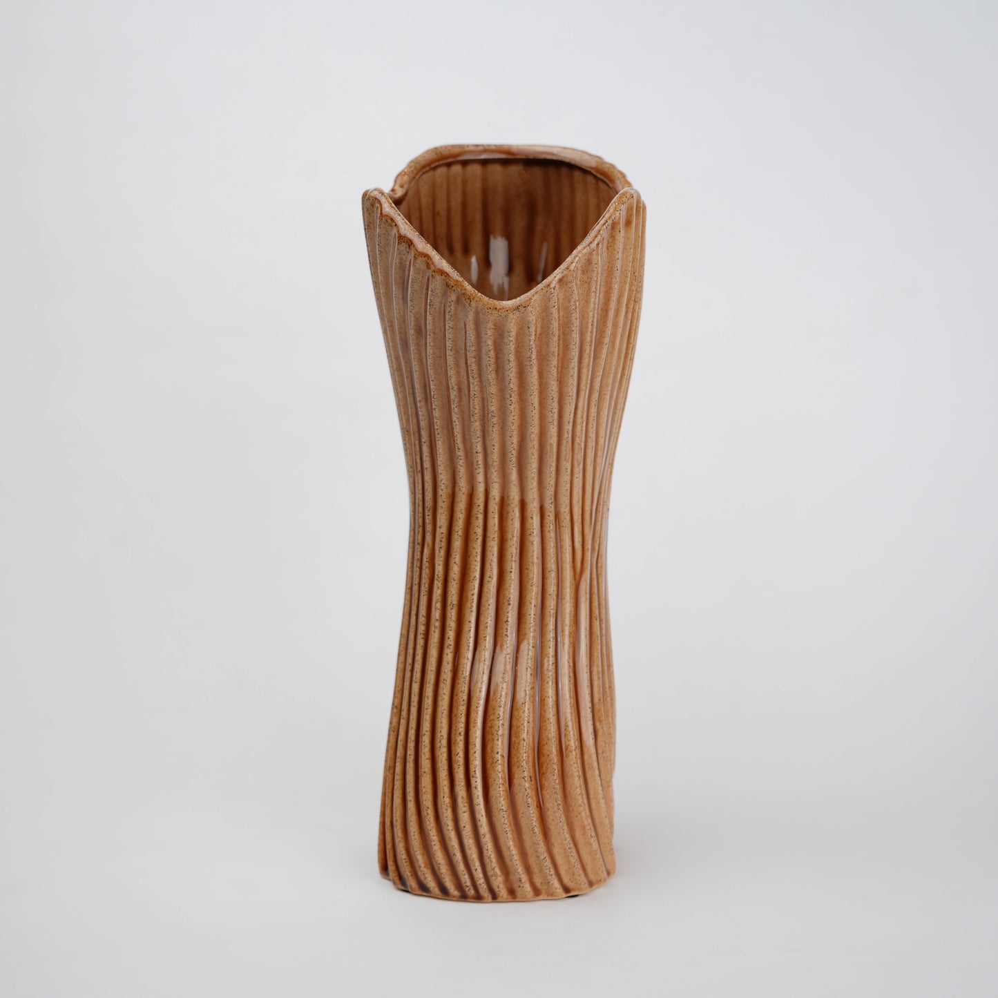 Brown textured ceramic vases with three unique shapes for modern rustic home decor styling