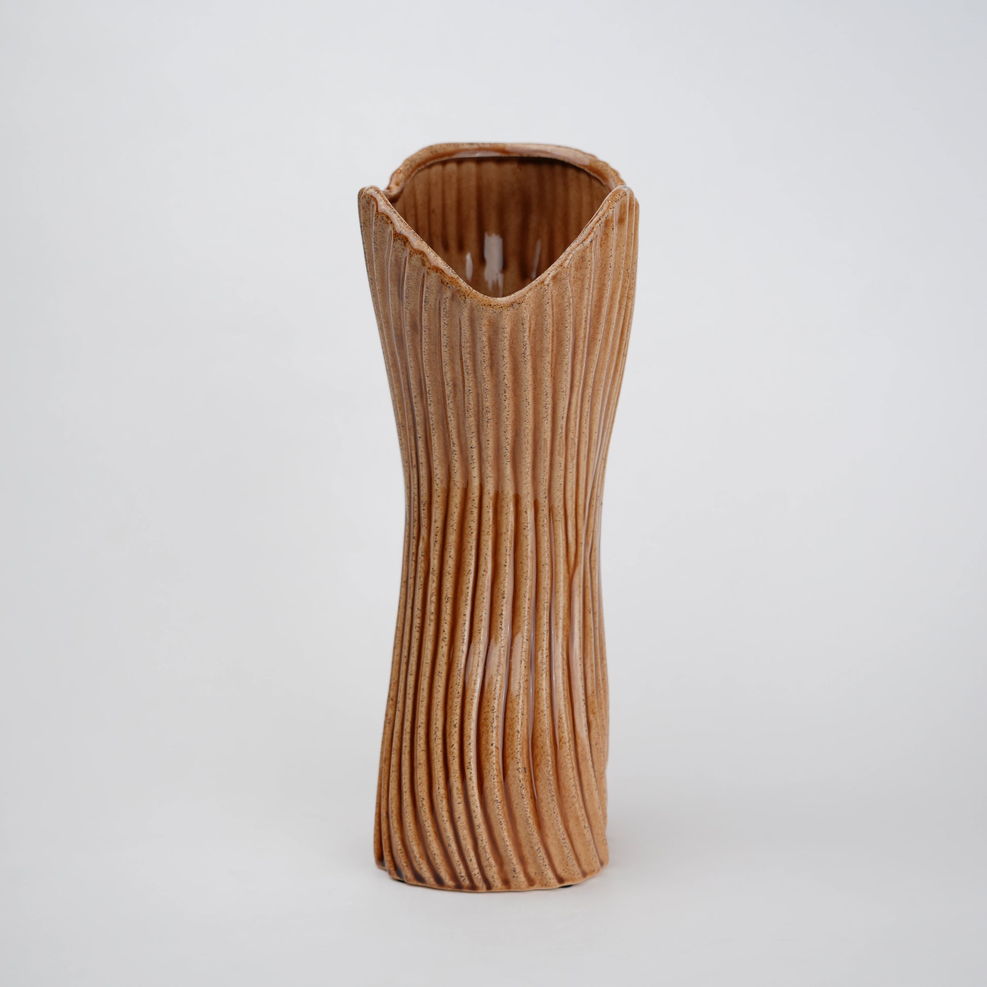 Brown textured ceramic vases with three unique shapes for modern rustic home decor styling