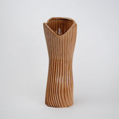 Brown textured ceramic vases with three unique shapes for modern rustic home decor styling