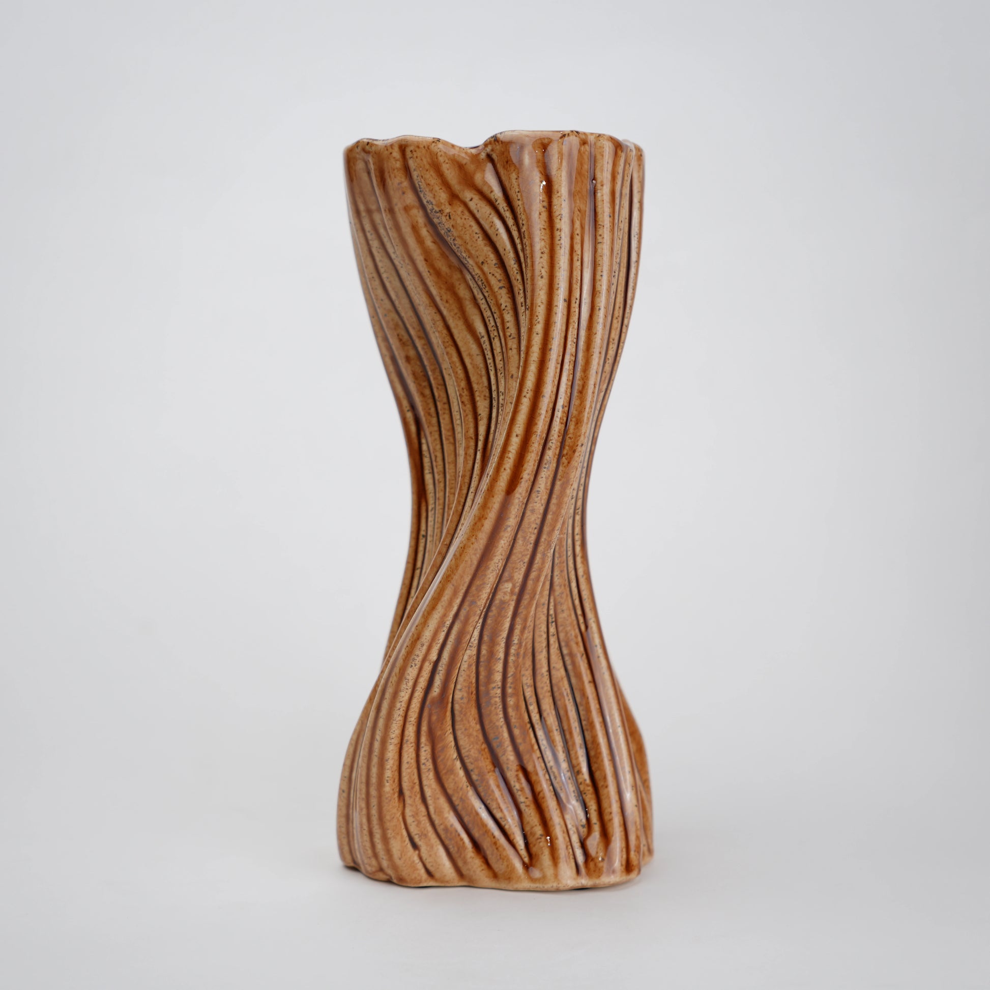 Brown textured ceramic vases with three unique shapes for modern rustic home decor styling