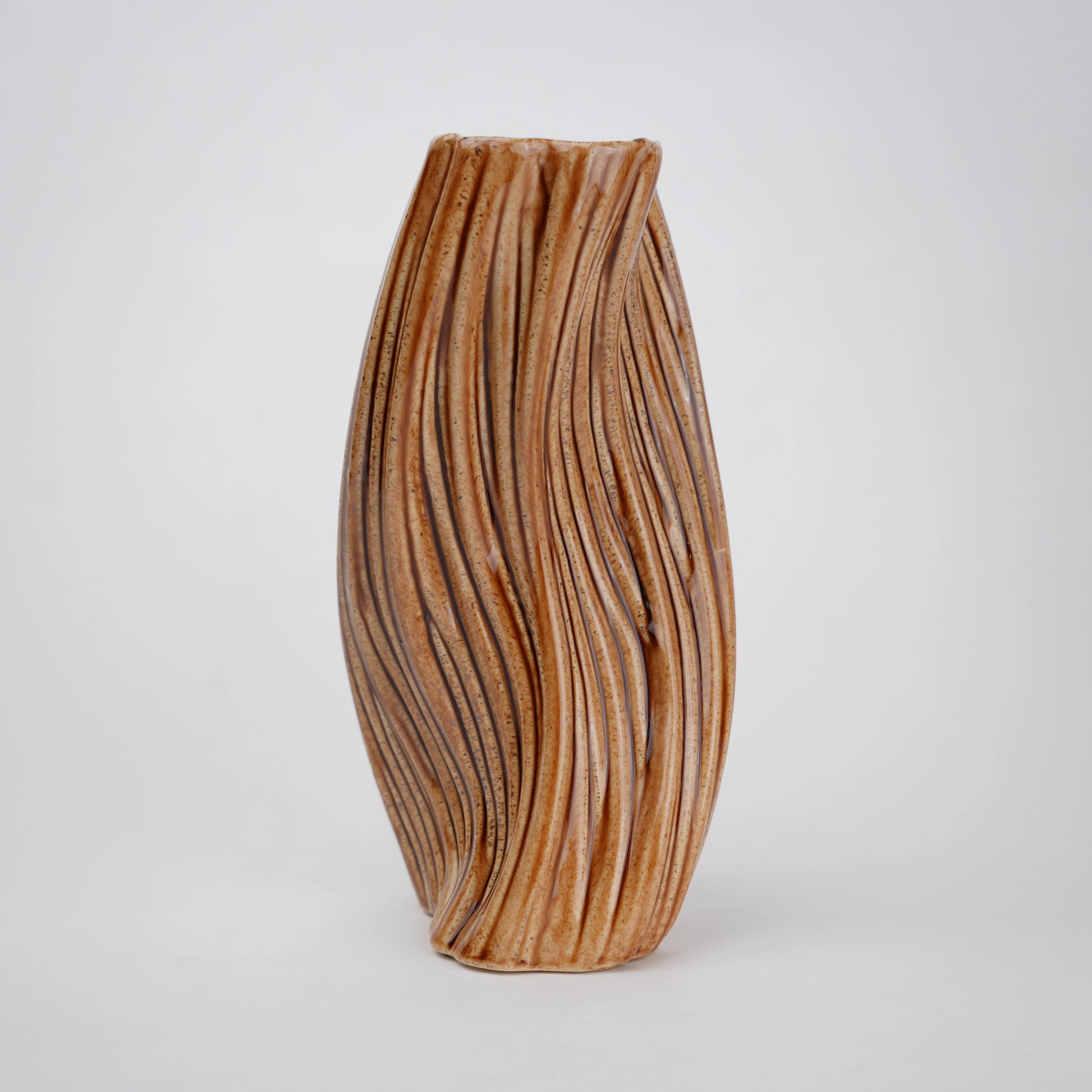 Brown textured ceramic vases with three unique shapes for modern rustic home decor styling