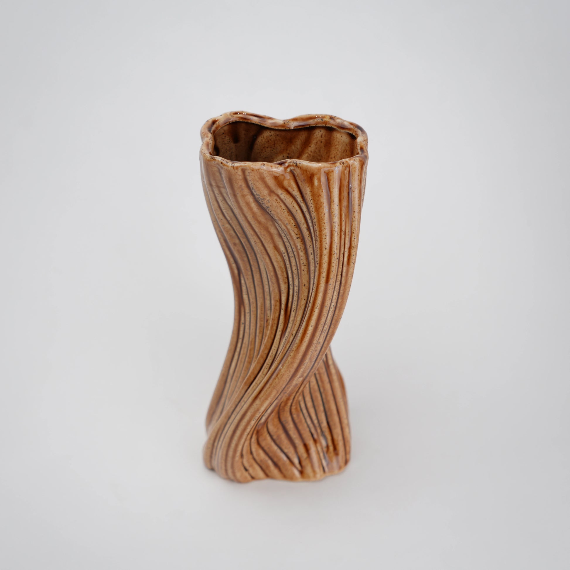 Brown textured ceramic vases with three unique shapes for modern rustic home decor styling