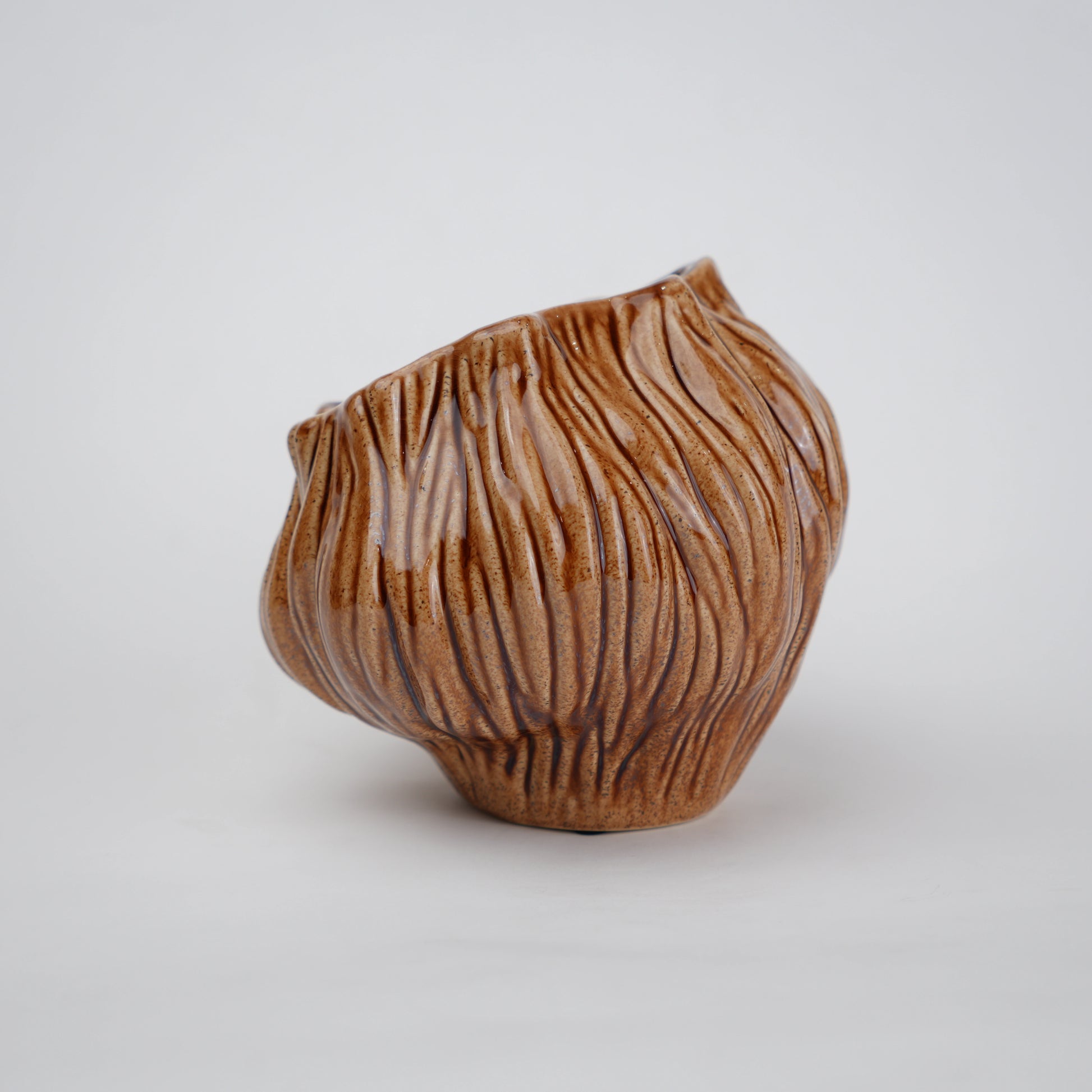 Brown textured ceramic vases with three unique shapes for modern rustic home decor styling