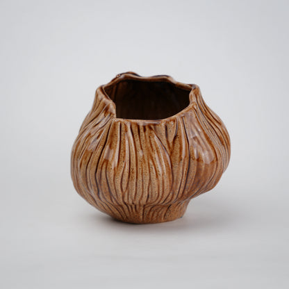 Brown textured ceramic vases with three unique shapes for modern rustic home decor styling