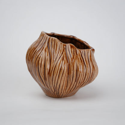 Brown textured ceramic vases with three unique shapes for modern rustic home decor styling