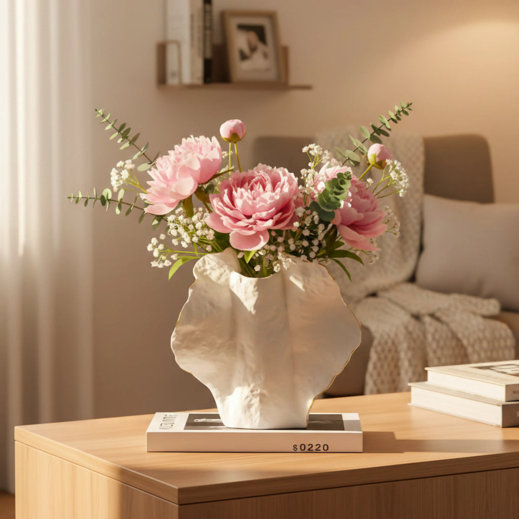 Organic Crest w/ pink peonies, warm room