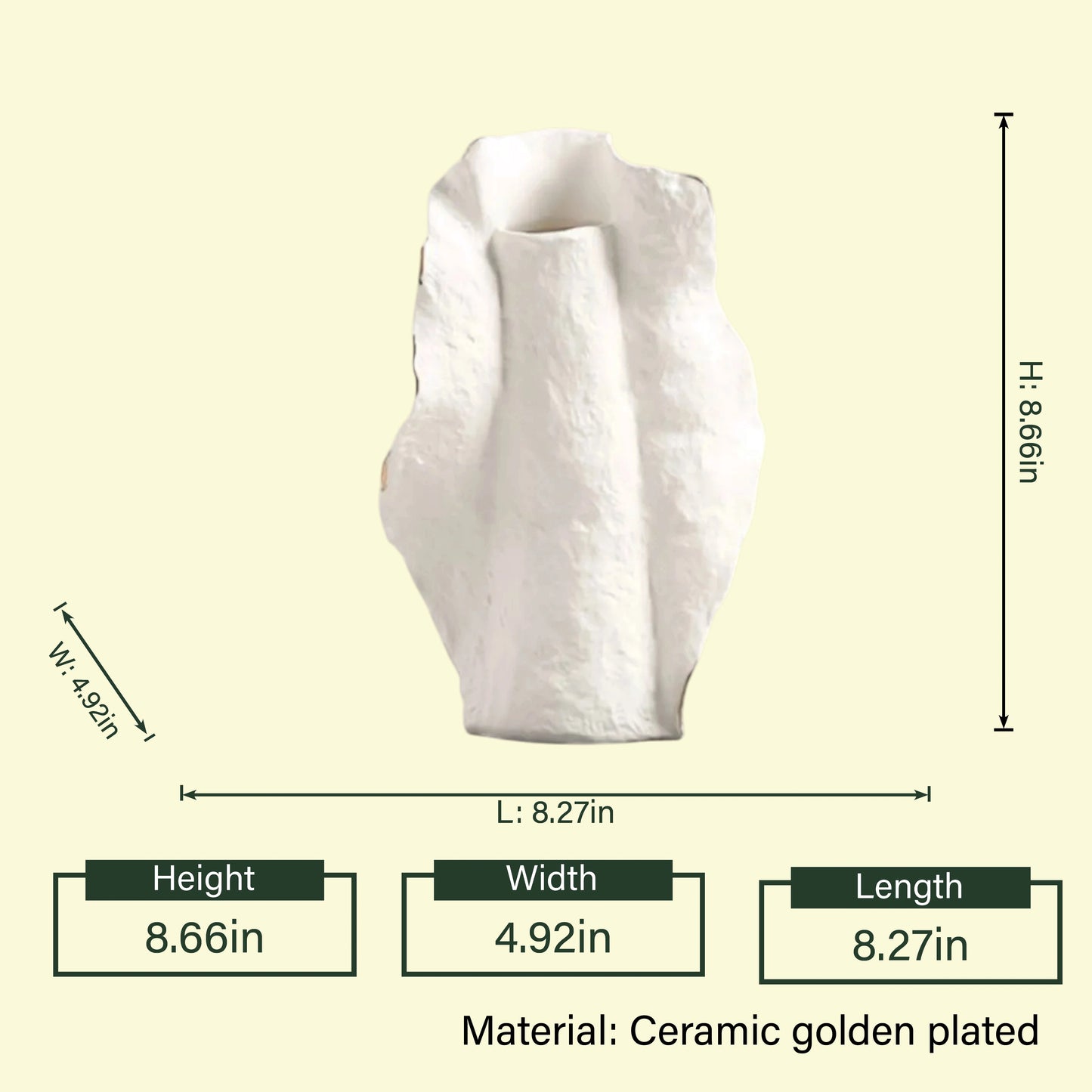 Organic Crest gold-edged vase spec sheet
