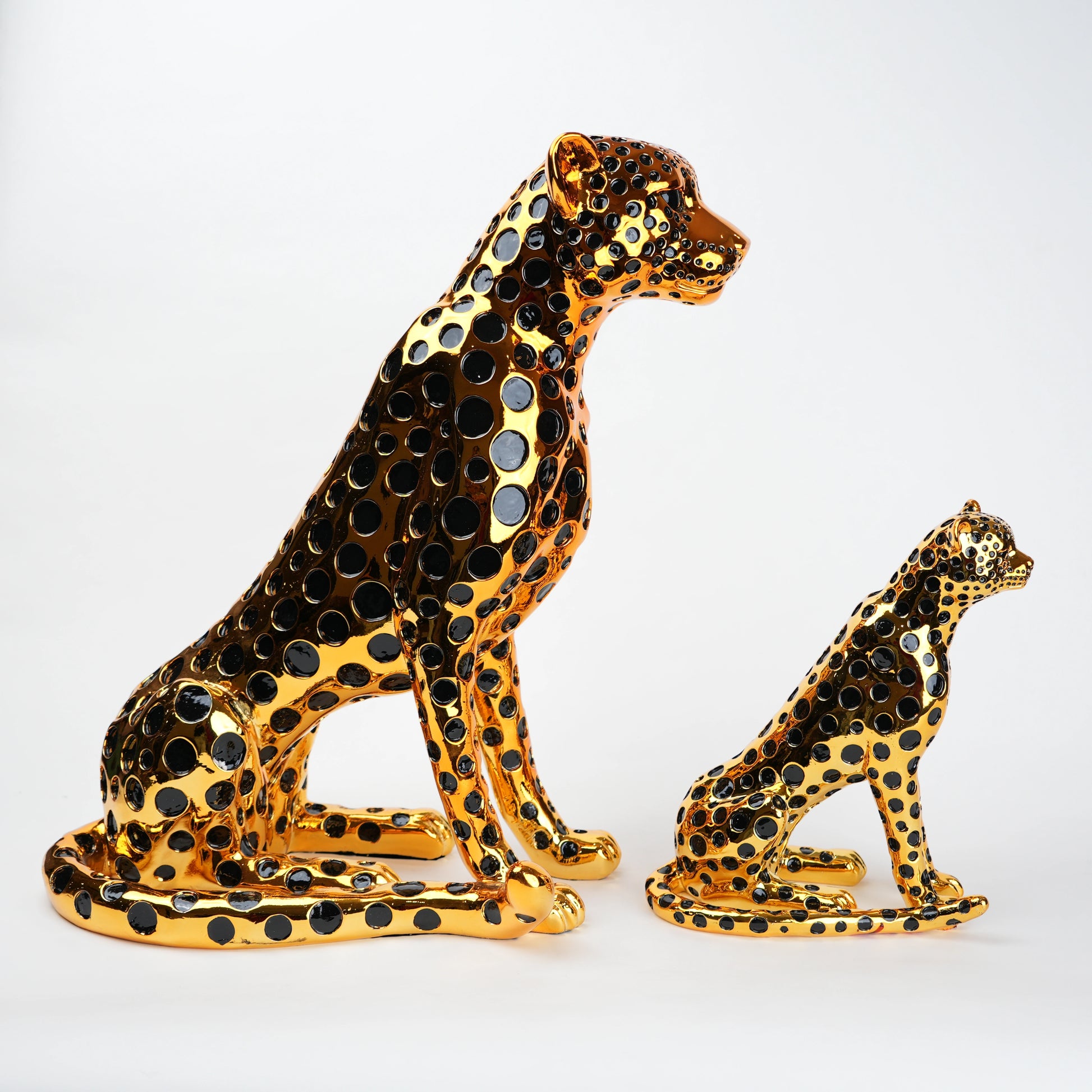 luxury leopard figurine in gold with black detailing modern decor