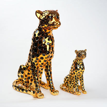 luxury leopard figurine in gold with black detailing modern decor
