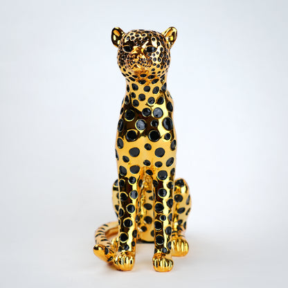 luxury leopard figurine in gold with black detailing modern decor