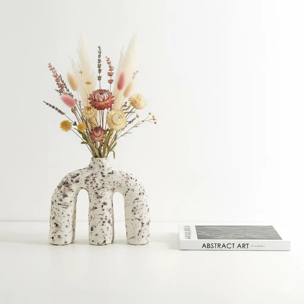 Terra Arch w/ florals beside art book