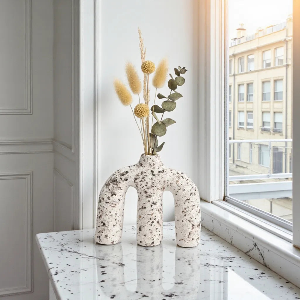 Terra Arch w/ eucalyptus on marble sill