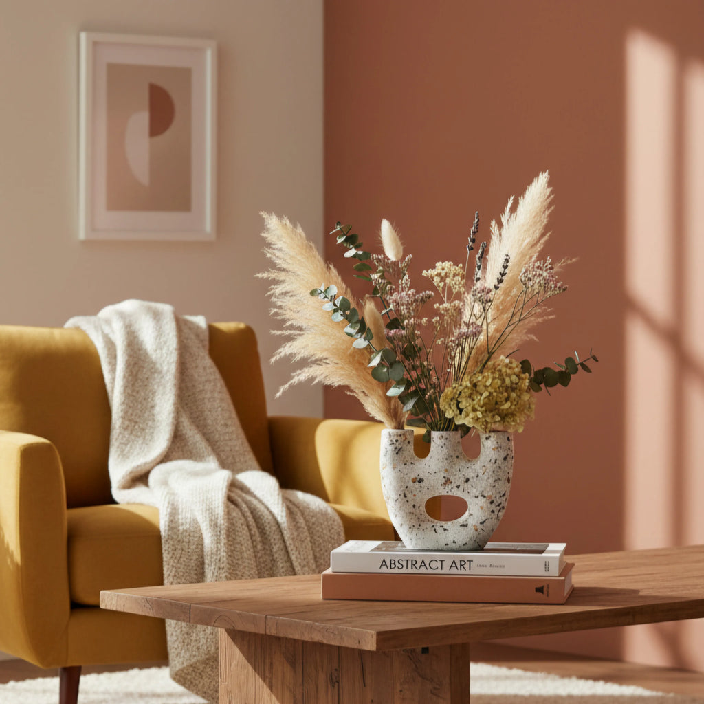 Terra Passage w/ pampas, mustard armchair