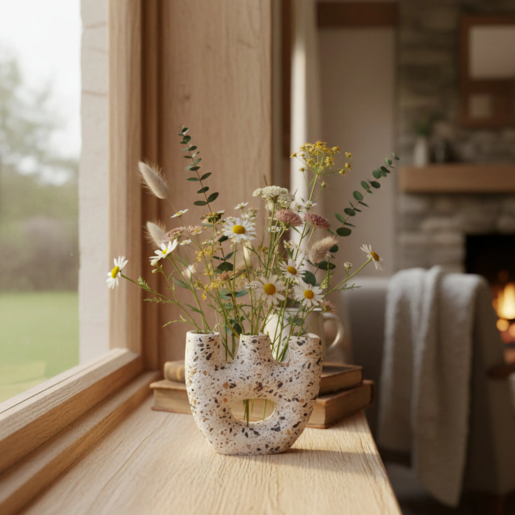 Terra Passage w/ daisies on sunlit windowsill