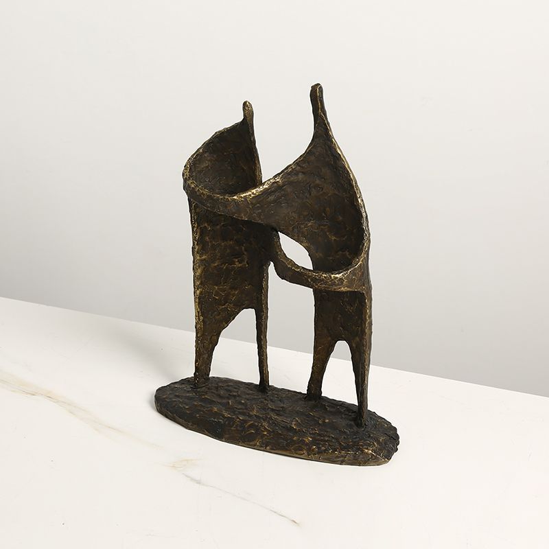 Connected forms isolated, raw bronze patina