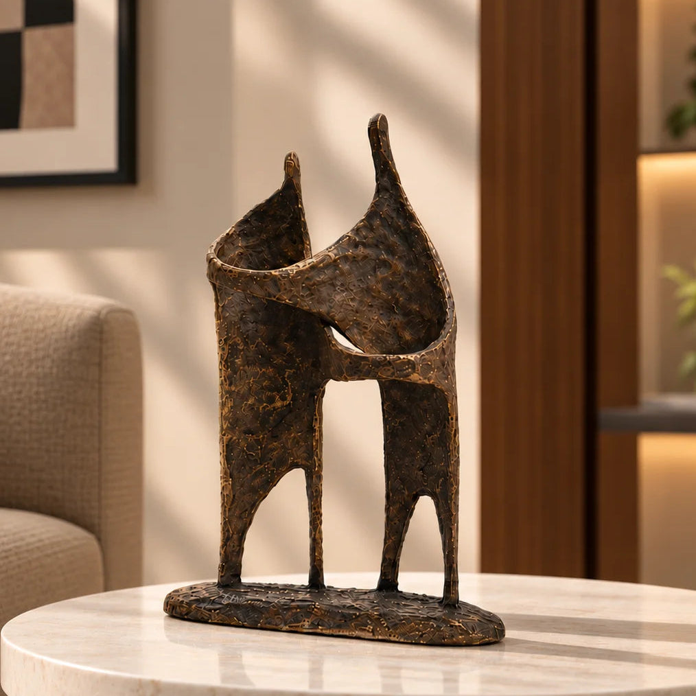 Connected forms isolated, raw bronze patina