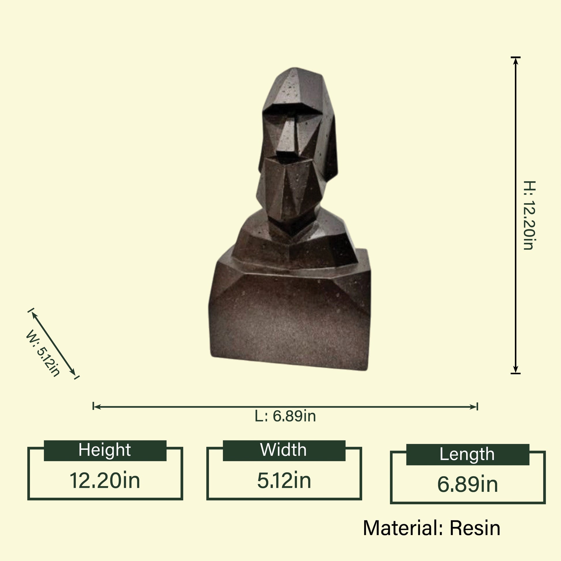 Bearded bust low-poly bronze dimension spec