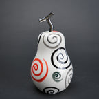 Spiral pear decor with multicolor swirl pattern and chrome stem for modern home styling