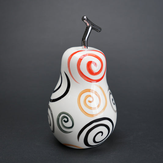 Spiral pear decor with multicolor swirl pattern and chrome stem for modern home styling