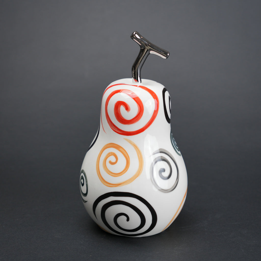 Spiral pear decor with multicolor swirl pattern and chrome stem for modern home styling