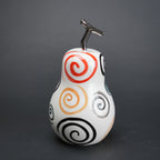 Spiral pear decor with multicolor swirl pattern and chrome stem for modern home styling