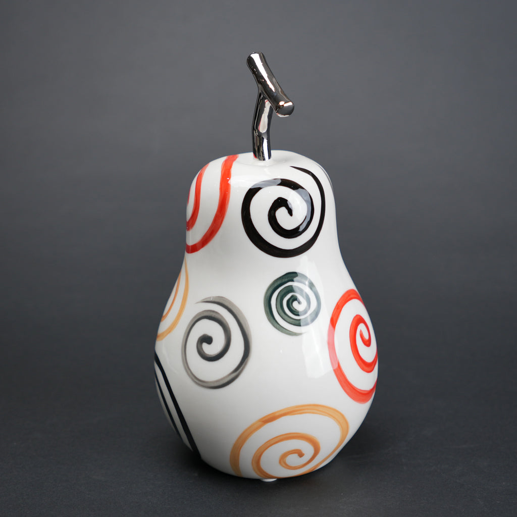 Spiral pear decor with multicolor swirl pattern and chrome stem for modern home styling