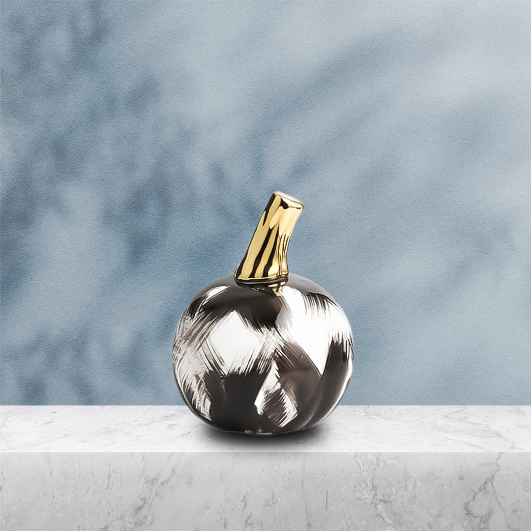 Chic Harvest: Black & Gold Ceramic Pumpkin