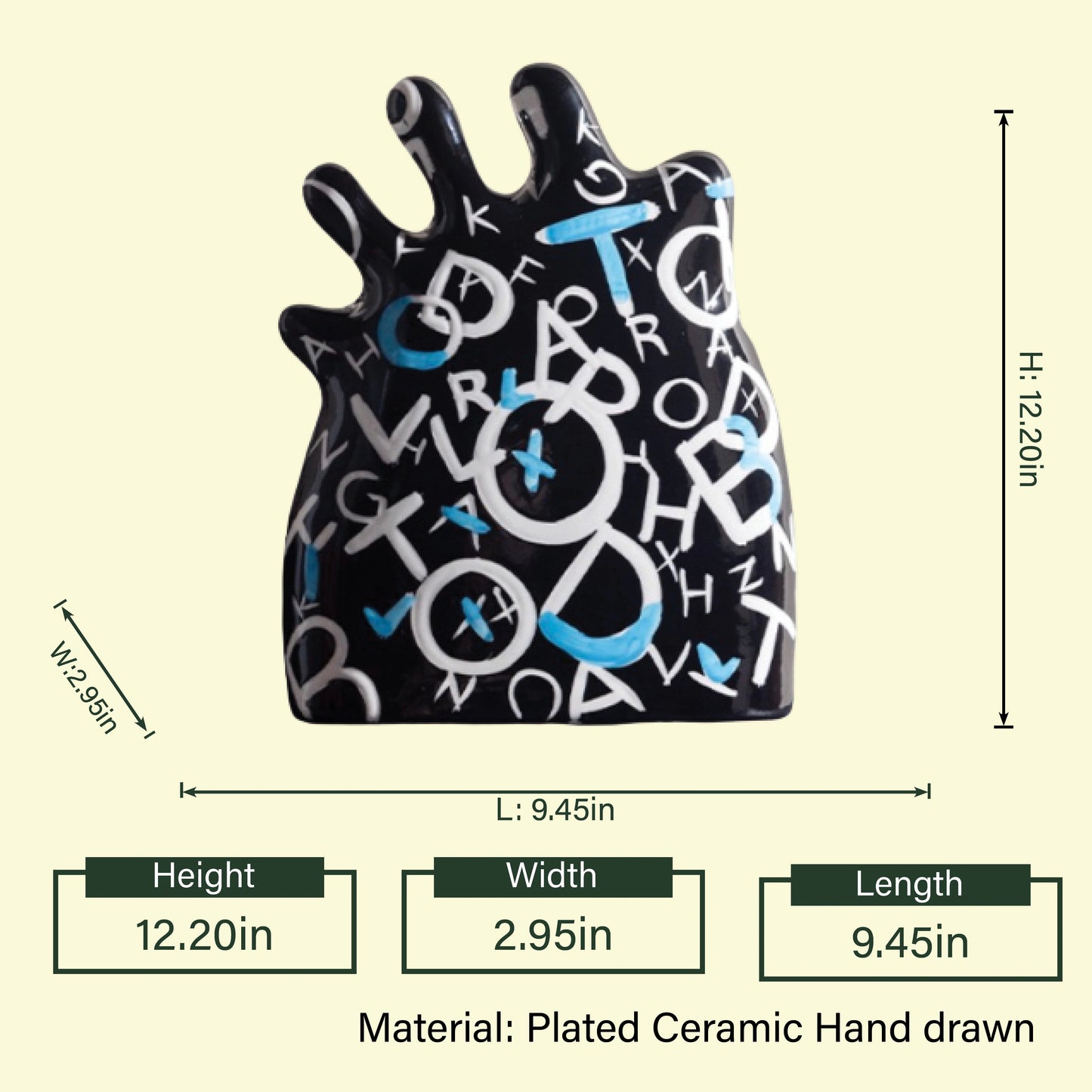 Alphabet heart vase black spec diagram