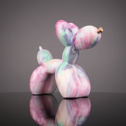 Designer balloon dog decor accent featuring pearlescent marble-inspired detailing