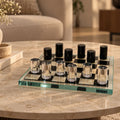 Sleek Glass Chess Set top-down lifestyle shot