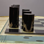 Sleek Glass Chess Set angled, beveled glass