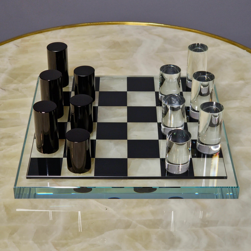 Sleek Glass Chess Set overhead, full board