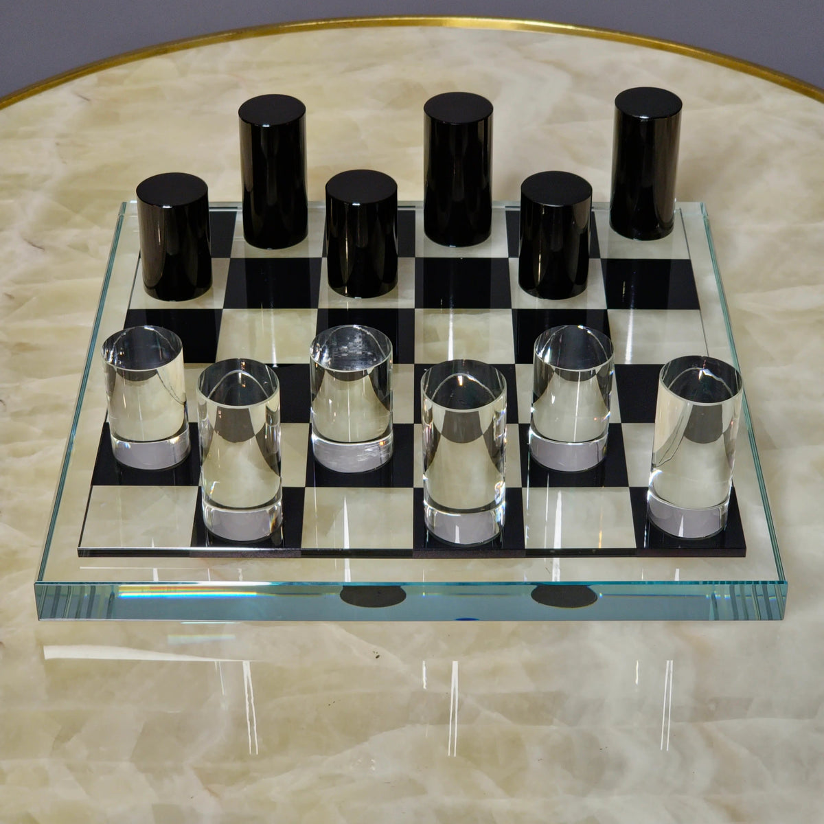 Sleek Glass Chess Set top-down lifestyle shot
