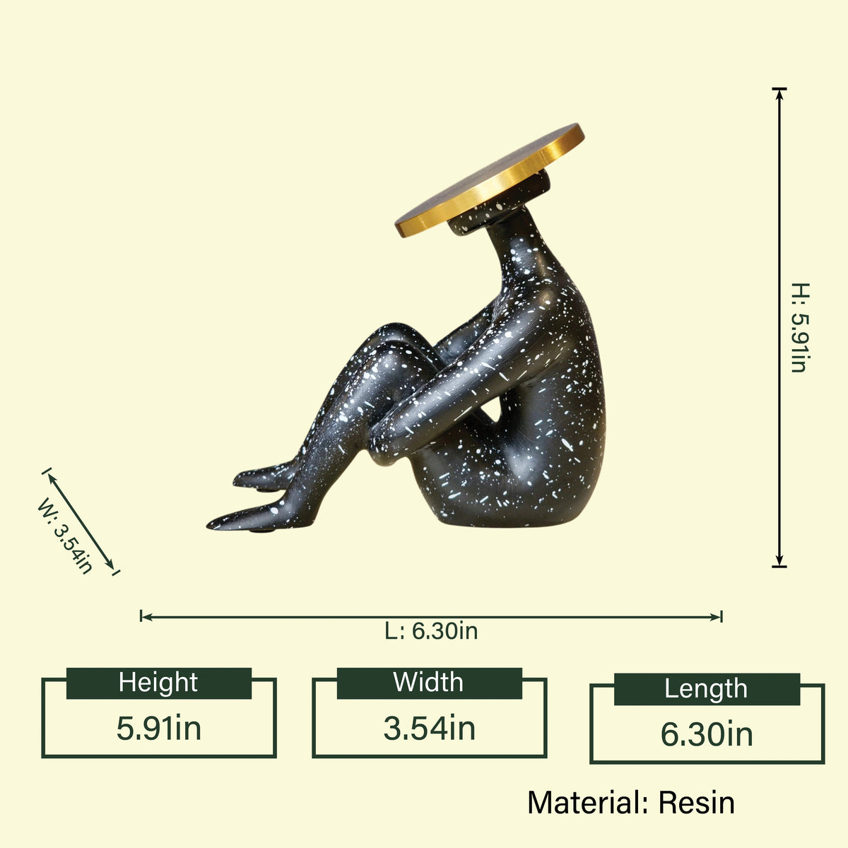 Luxury modern human figurine with artistic seated posture and decorative metallic head accent for console table decor styling