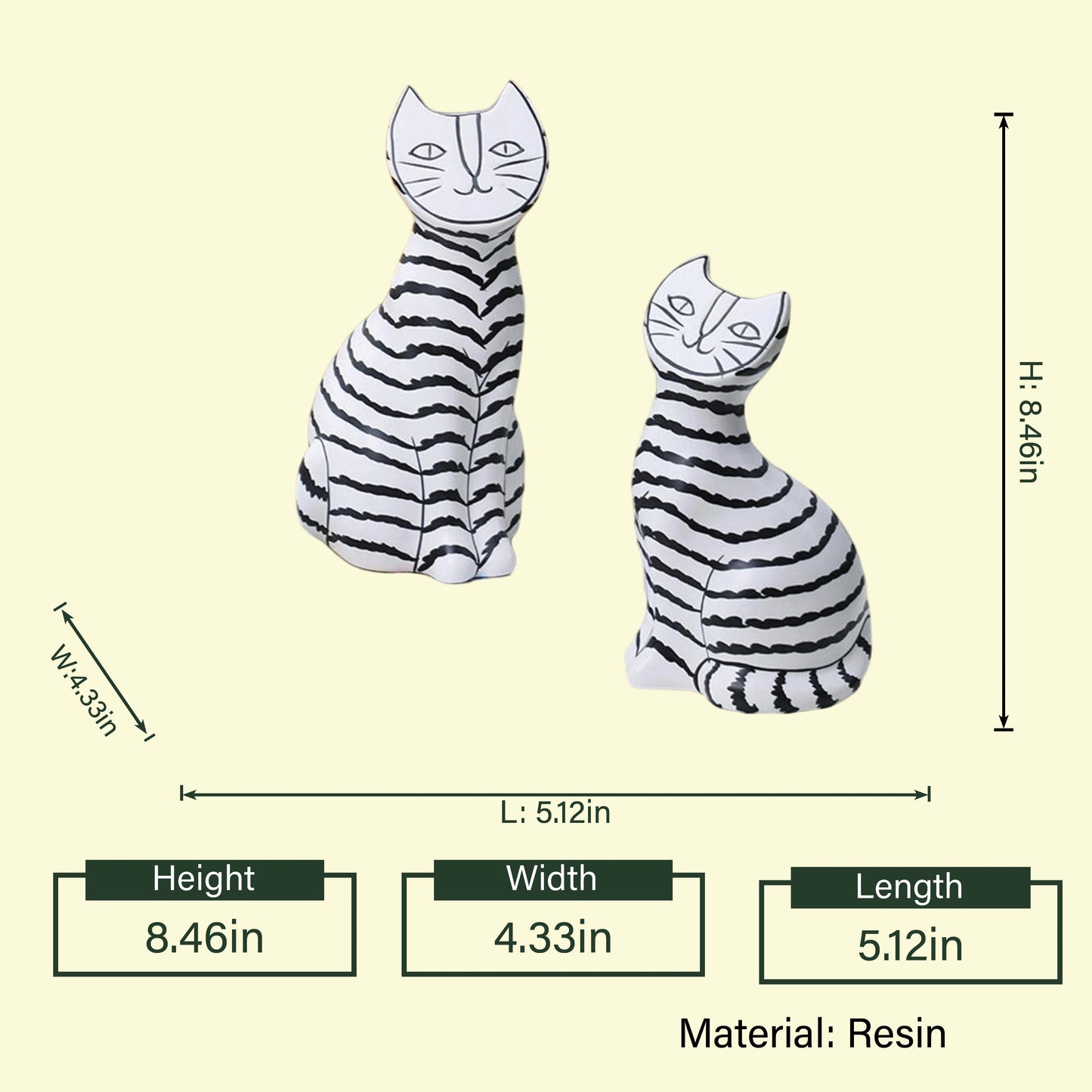 Artistic Cat pair dimension diagram, 8.46in