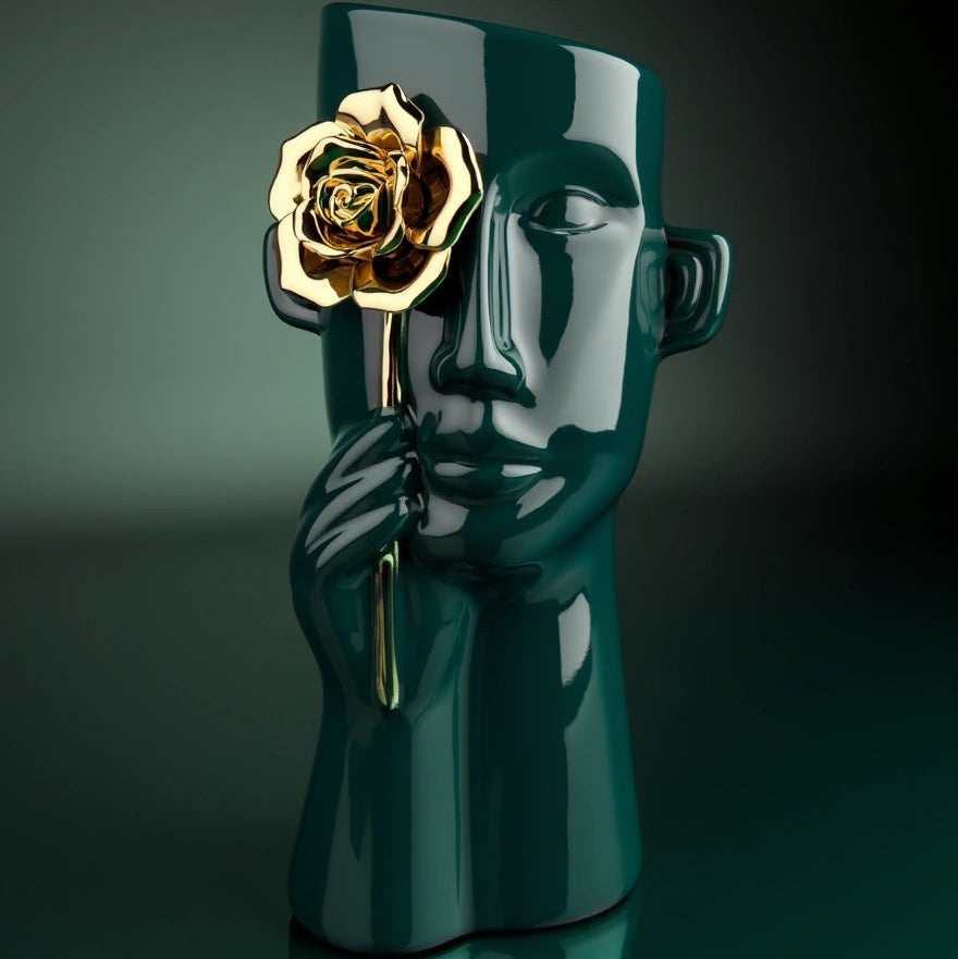 Imperial Glow Ceramic Accent Vase - Green