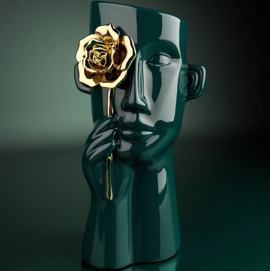 Imperial Glow Ceramic Accent Vase - Green