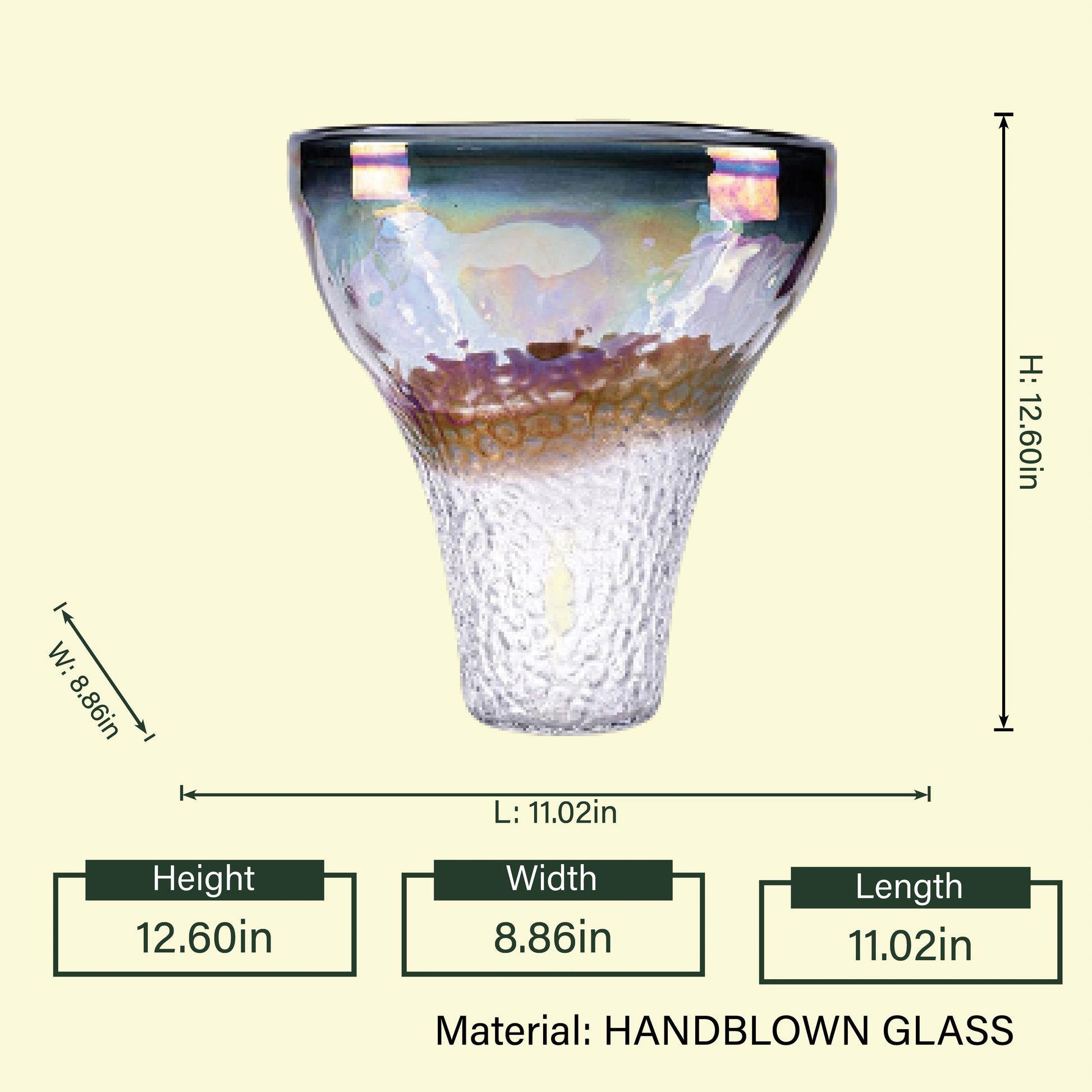Bronze bubble vase, pebble base, dimensions
