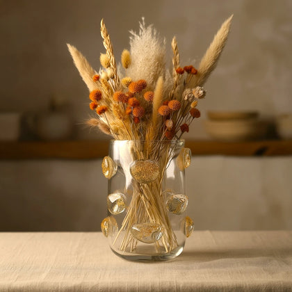 Pebble Luxe vase w/ pampas, linen rustic