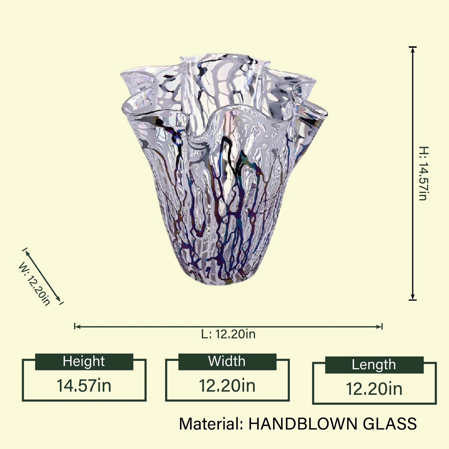 Aurora vase spec, 14.57in height