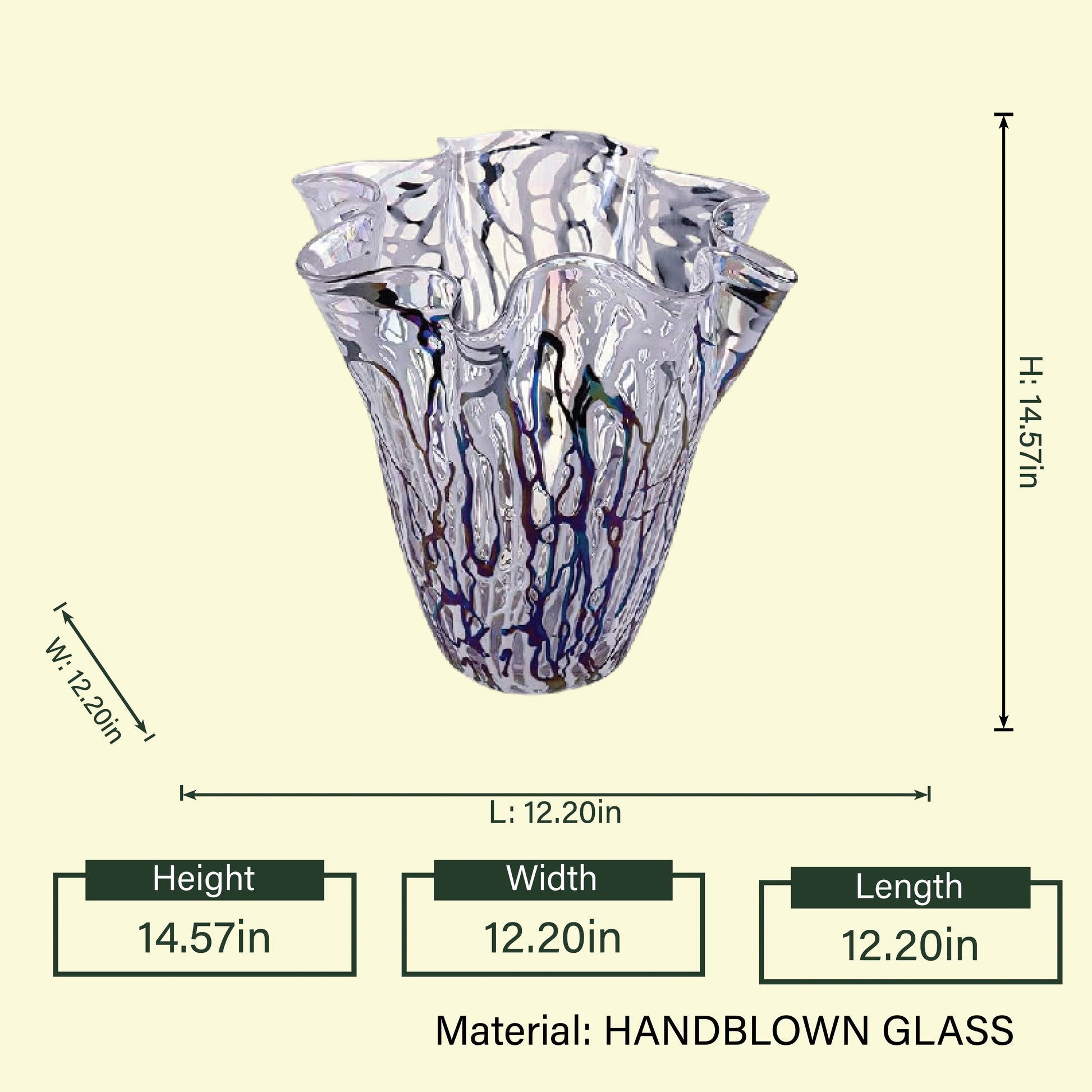 Aurora vase spec, 14.57in height
