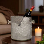 Premium wine and beverage cooler with textured glass finish for modern home bar styling